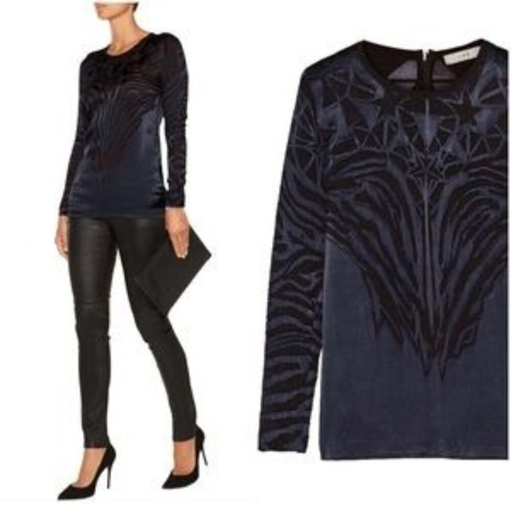 Revolve IRO Catrine Navy Silk Long Sleeve Blouse